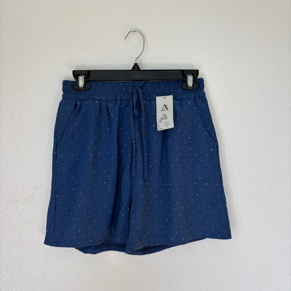 Embellished Blue High Waist Casual Shorts
